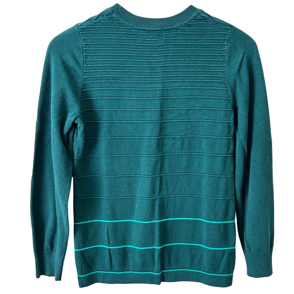Laura Scott Greenish-Teal Sweater Horizontal Accent Ribbing‎ Women's Size Med - Picture 2 of 5